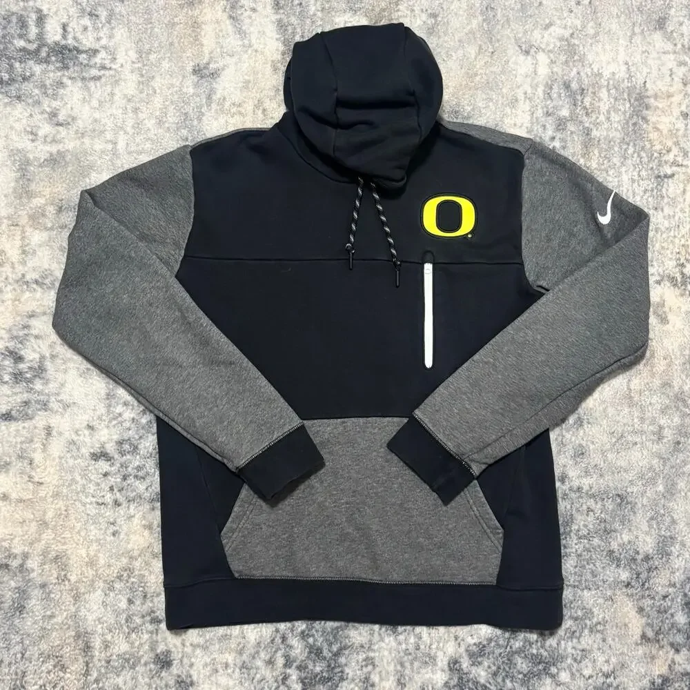 Oregon Ducks Nike Hoodie Sweatshirt Mens Large Black Gray Performance Pullover